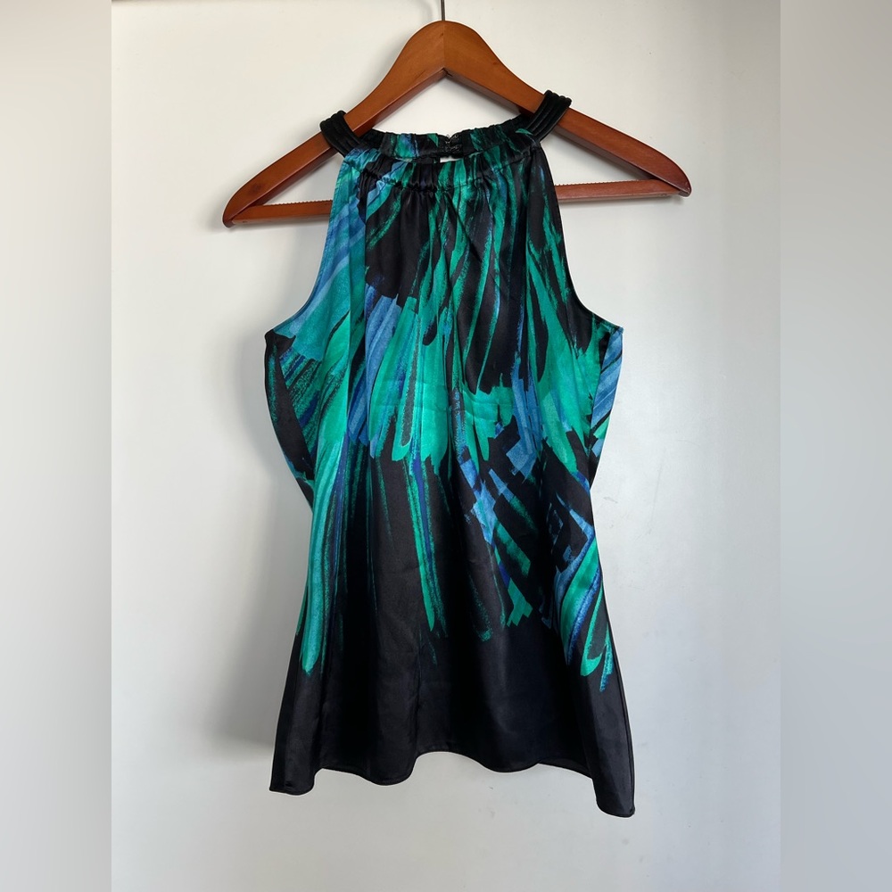 T Tahari Women’s Halter Top – Green/Blue Abstract Print (Fits Like Small)